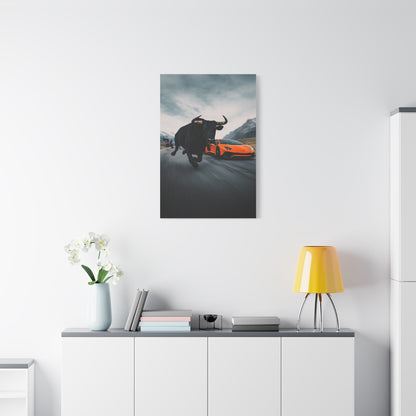 Charging Bull vs Lamborghini Aventador Power Duel Wall Art & Canvas Print