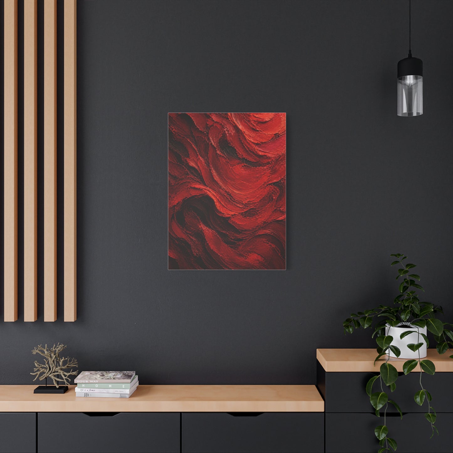 Crimson Wave Impasto Texture Wall Art & Canvas Print