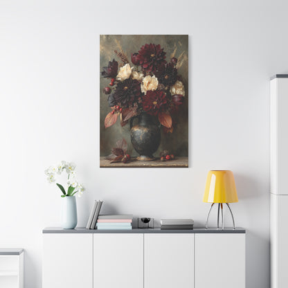 Burgundy Dahlia Autumn Floral Still Life Wall Art & Canvas Print