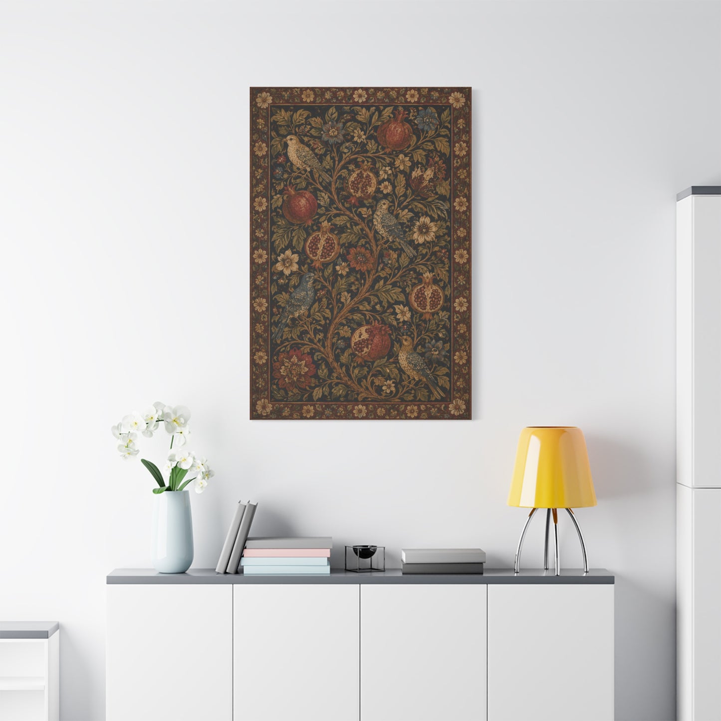 Dark Botanical Pomegranate Heritage Textile Wall Art & Canvas Print