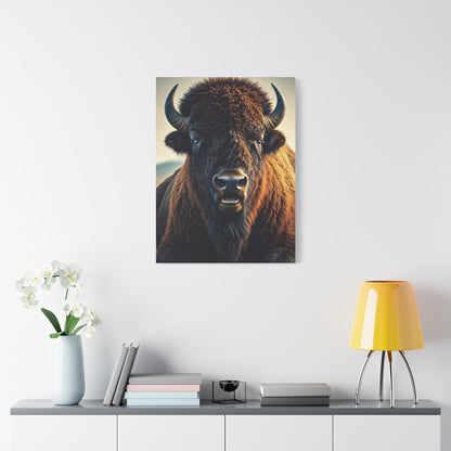 Minimalist American Bison Portrait on Light Background Wall Art & Canvas Print