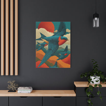 Stylized Swallow Flight Landscape Wall Art & Canvas Print