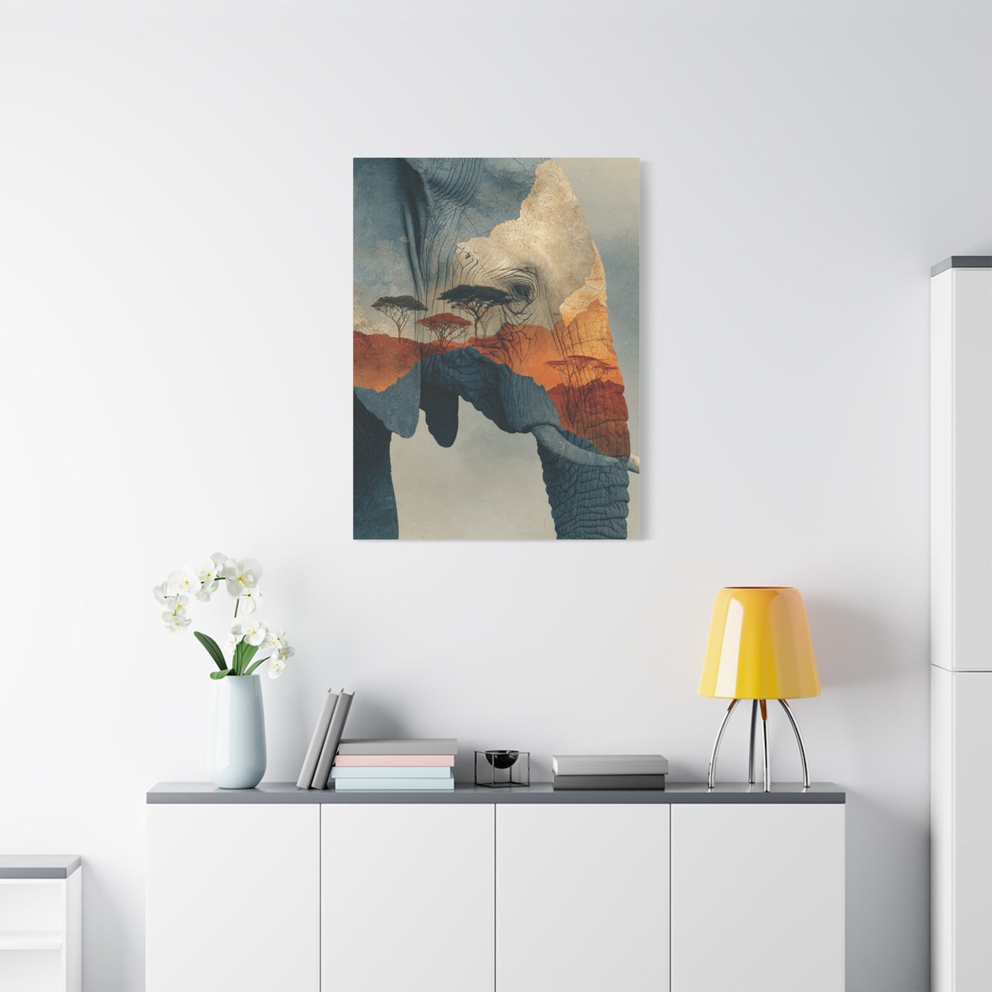 African Landscape Double Exposure Elephant Wall Art & Canvas Print