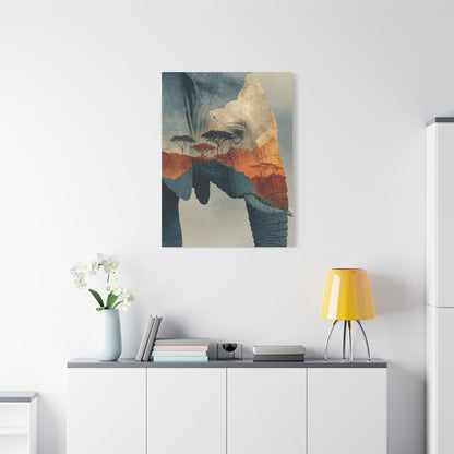 African Landscape Double Exposure Elephant Wall Art & Canvas Print