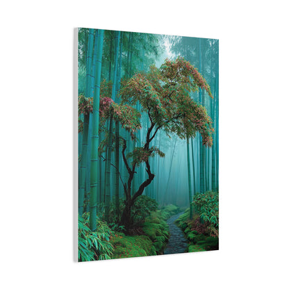 Green Bamboo Grove Mist Path Wall Art & Canvas Print