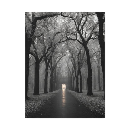 Misty Tree Avenue Monochrome Wall Art & Canvas Print