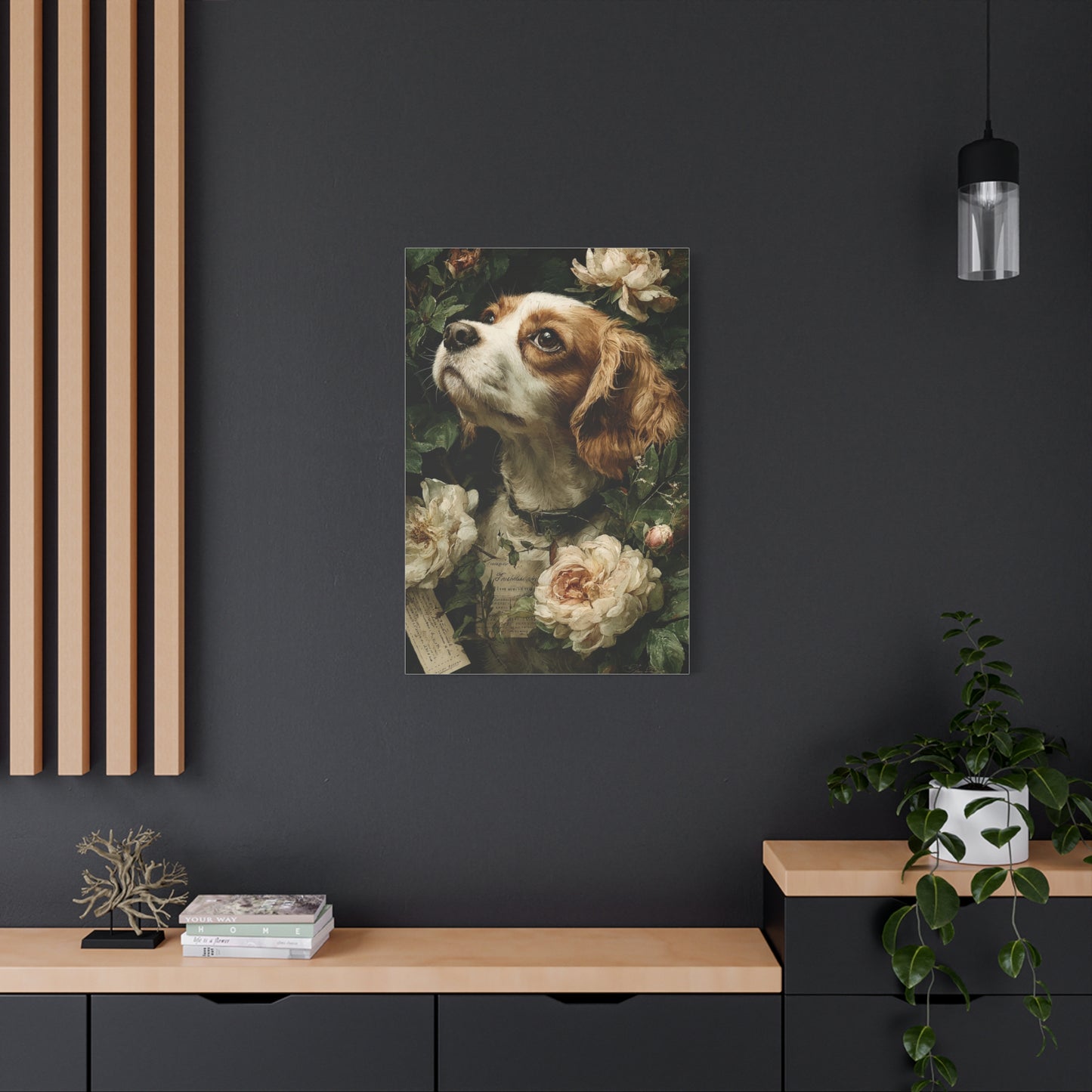 Cavalier King Charles Spaniel Rose Garden Portrait Wall Art & Canvas Print