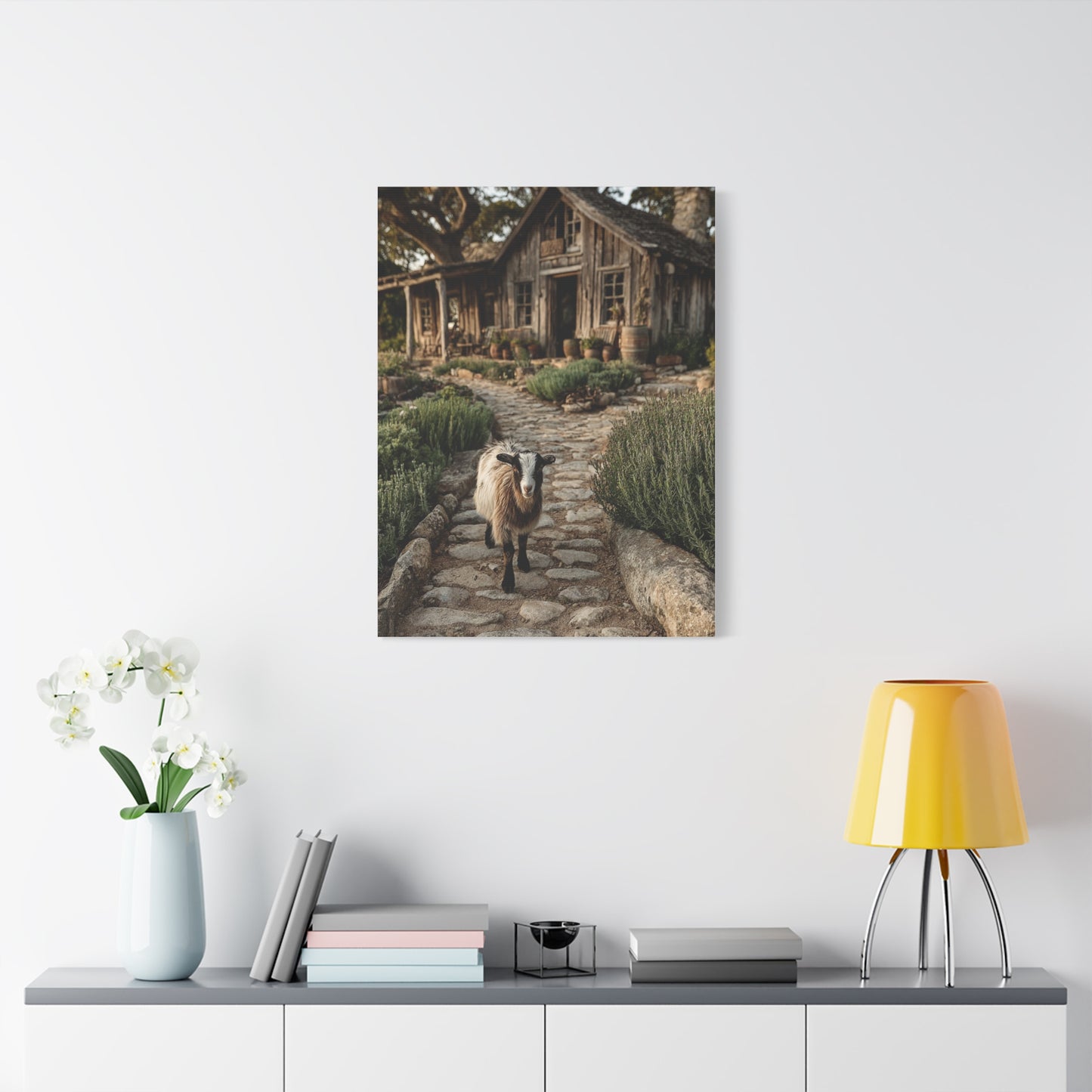 Farmhouse Garden Path with Goat Wall Art & Canvas Print