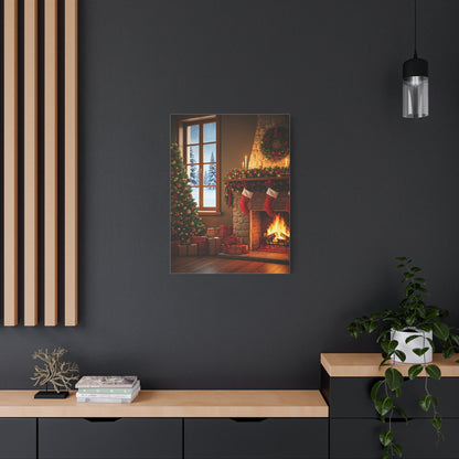Cozy Christmas Fireplace Evening Wall Art & Canvas Print