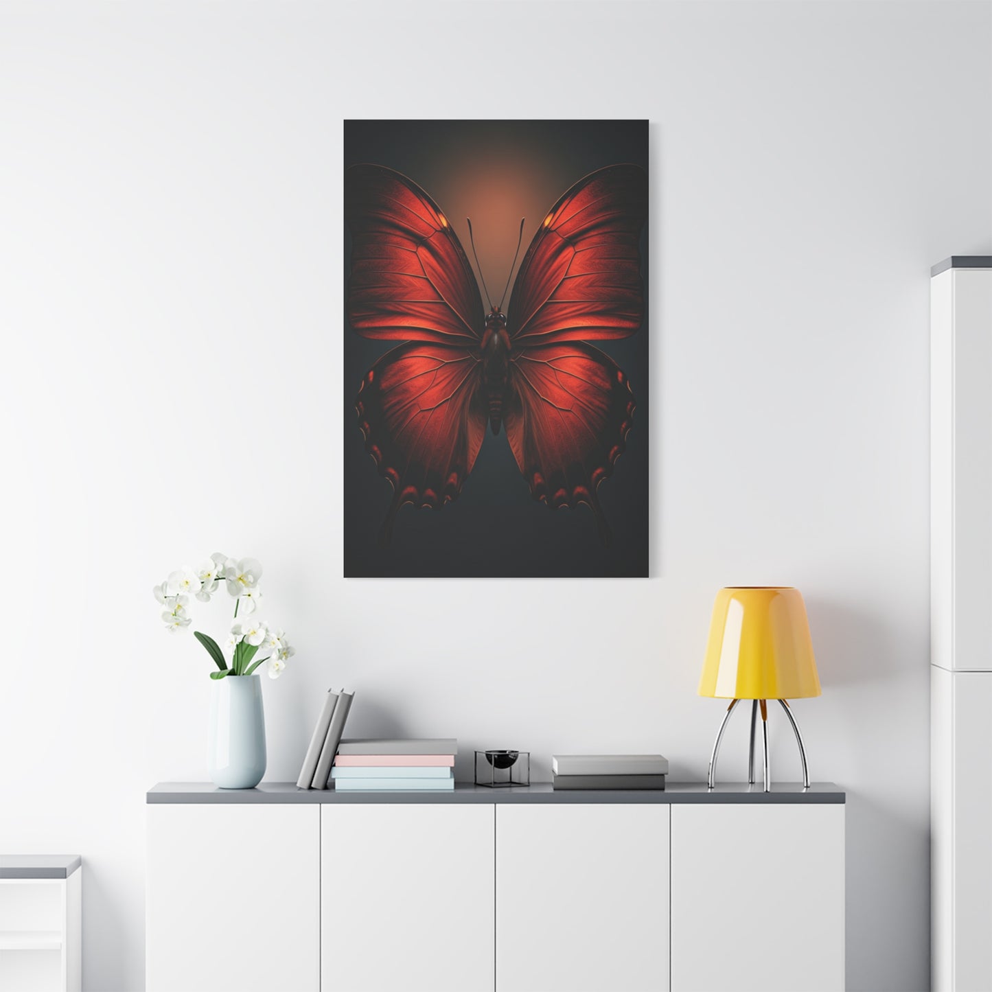 Crimson Ember Butterfly Symmetry Wall Art & Canvas Prints