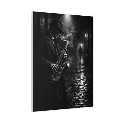 Noir Jazz Saxophone Alley Wall Art & Canvas Print
