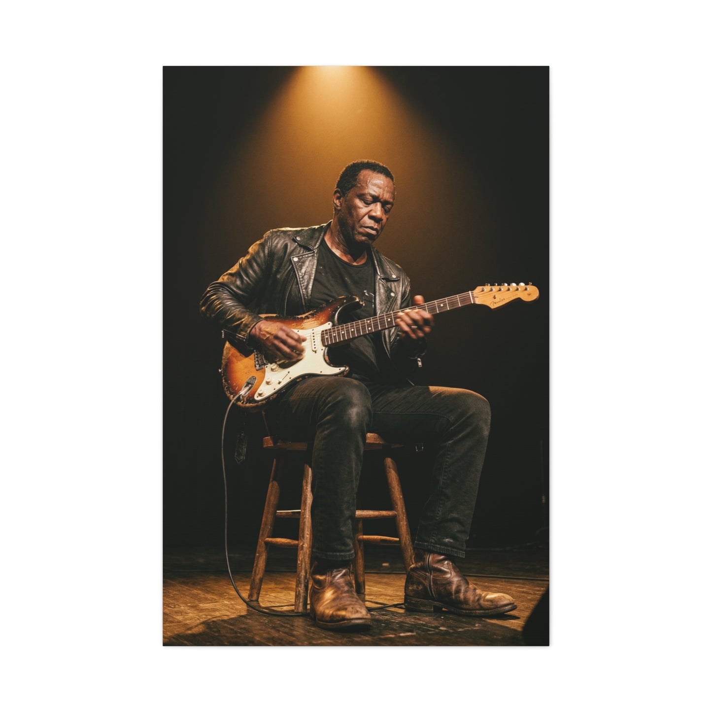 Blues Guitarist Intimate Spotlight Wall Art & Canvas Print