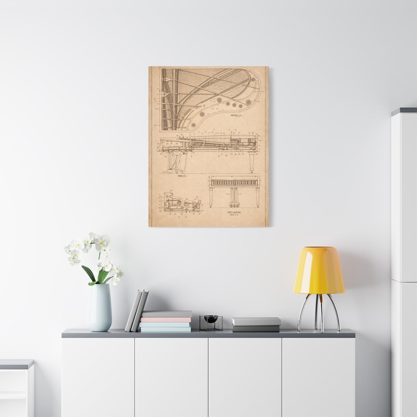 Grand Piano Blueprint Study Wall Art & Canvas Print