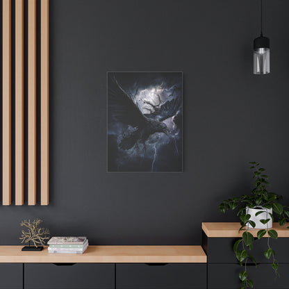 Raven Flying Through Storm Lightning Wall Art & Canvas Print