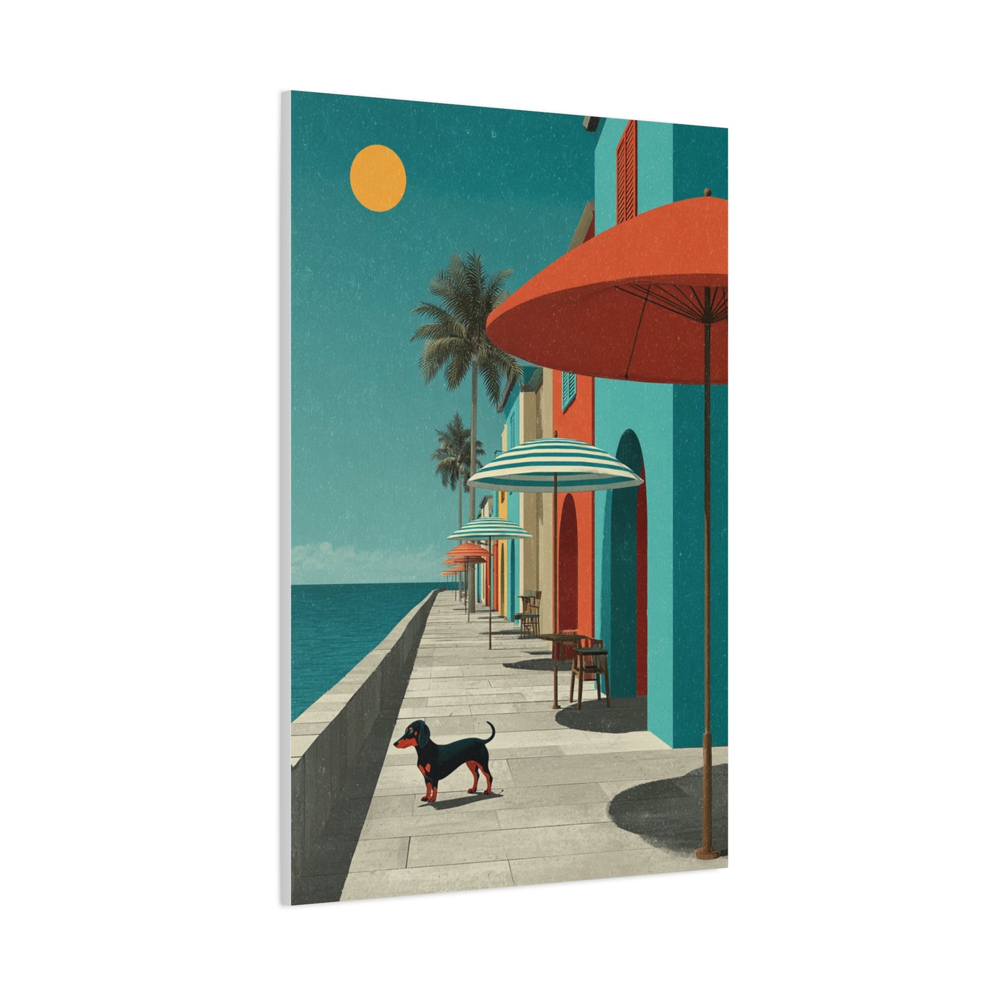 Dachshund Seaside Promenade Wall Art & Canvas Print