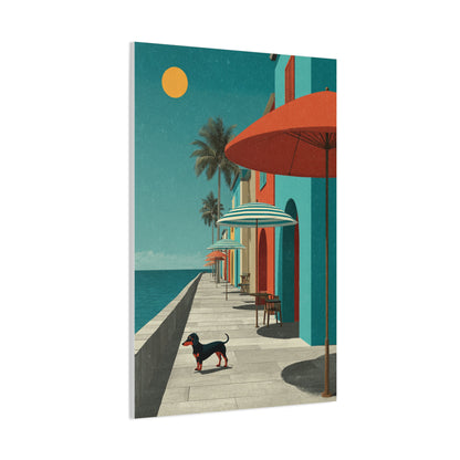 Dachshund Seaside Promenade Wall Art & Canvas Print