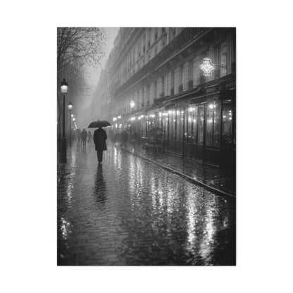 Rainy Paris Street Monochrome Wall Art & Canvas Print