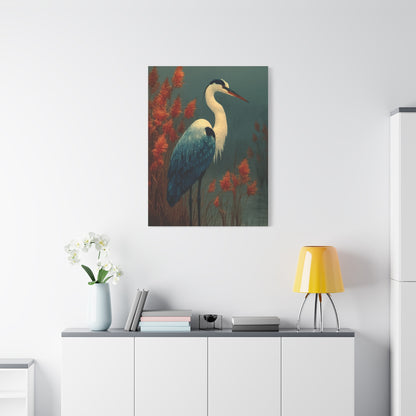 White Heron Marsh Portrait Wall Art & Canvas Print