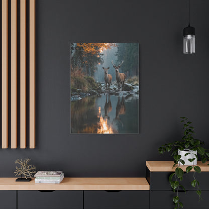 Autumn Forest Deer Reflection Wall Art & Canvas Print