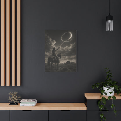 Cowgirl Moon Lasso Silhouette Scene Wall Art & Canvas Print