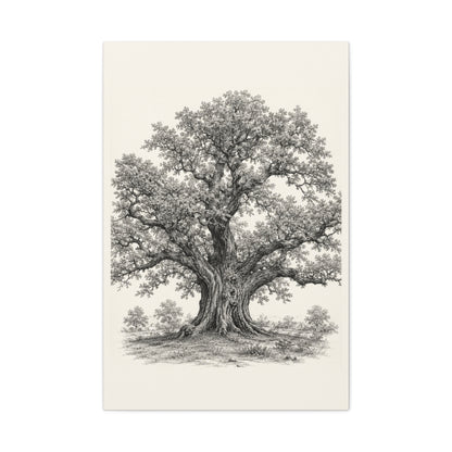 Detailed Engraved Oak Study Trees Wall Art & Canvas Print