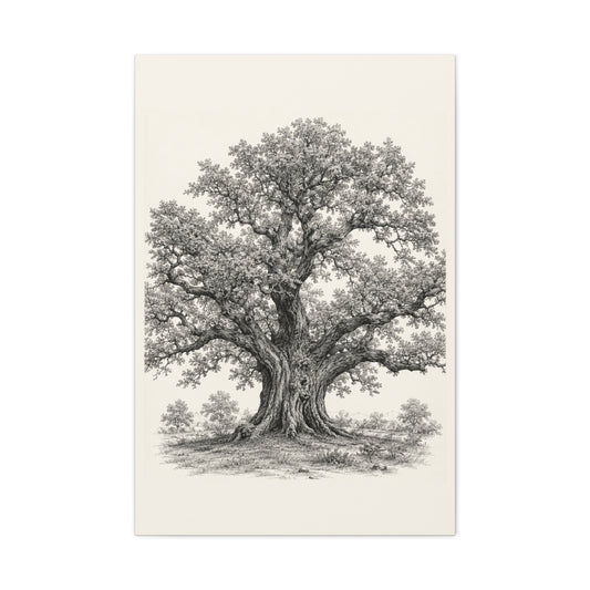 Detailed Engraved Oak Study Trees Wall Art & Canvas Print