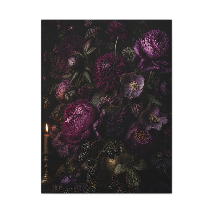 Dark Floral Still Life Candlelight Wall Art & Canvas Print