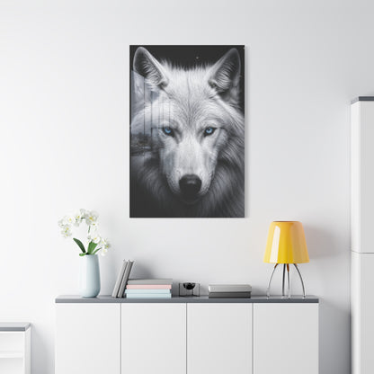 White Wolf Blue Eyes Monochrome Portrait Wall Art & Canvas Print