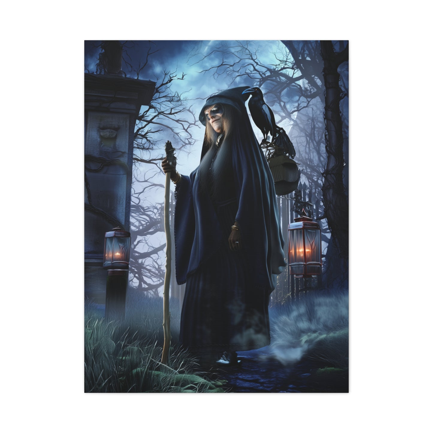 Witch with Raven Dark Fantasy Wall Art & Canvas Print
