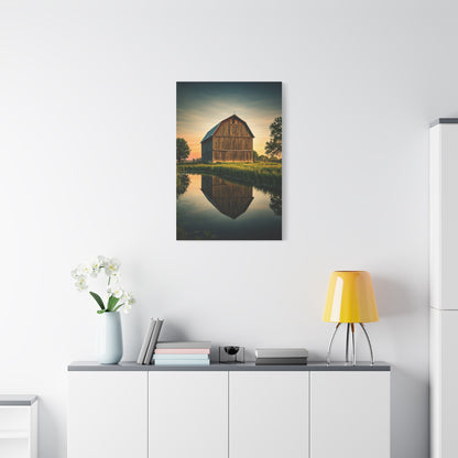 Reflected Barn in Tranquil Waters Wall Art & Canvas Prints