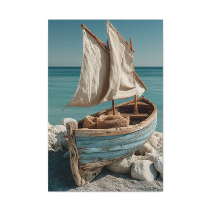 Driftwood Sailboat Coastal Sculpture Wall Art & Canvas Print