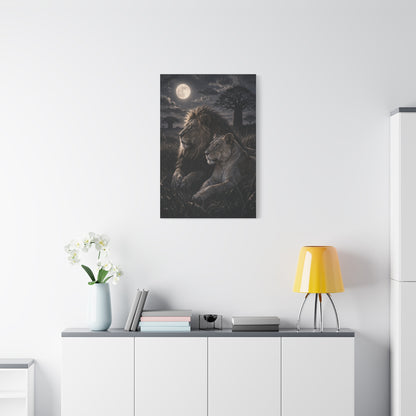 Lion and Lioness Under Moonlight Unity Wall Art & Canvas Print