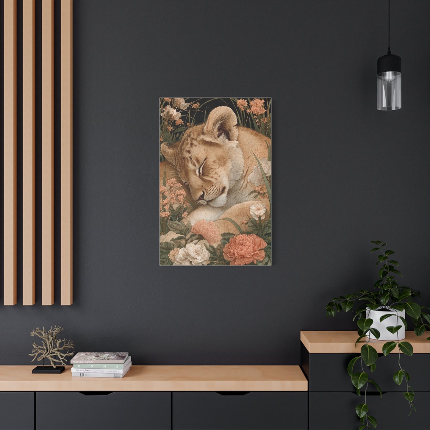 Lion Cub Floral Dream Portrait Wall Art & Canvas Print
