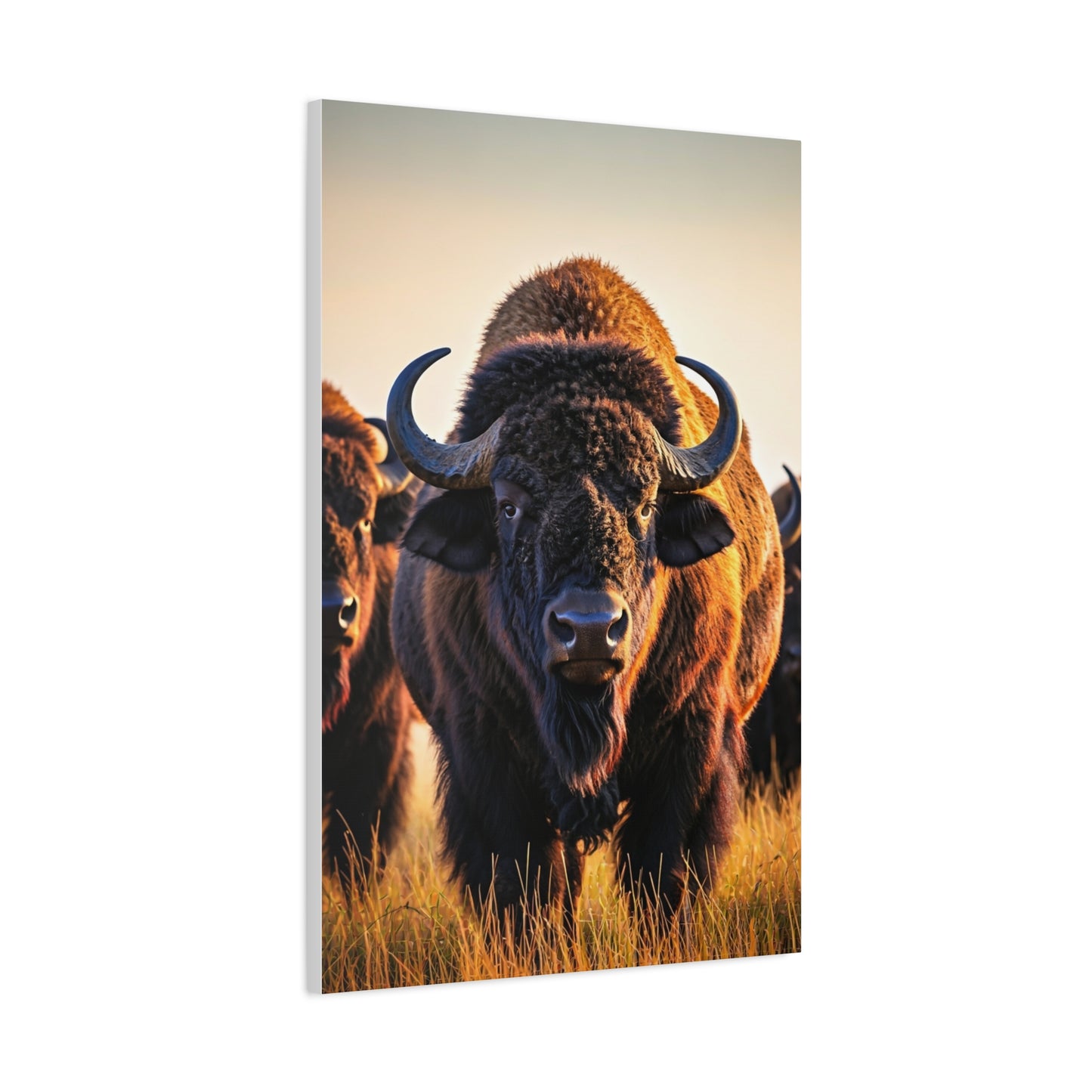 Bison Herd Leader in Golden Field Wall Art & Canvas Print