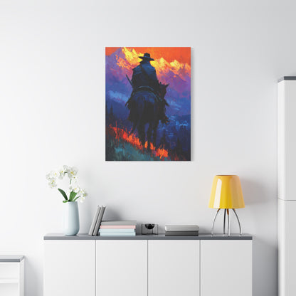 Sunset Ridge Cowboy Painting Wall Art & Canvas Print