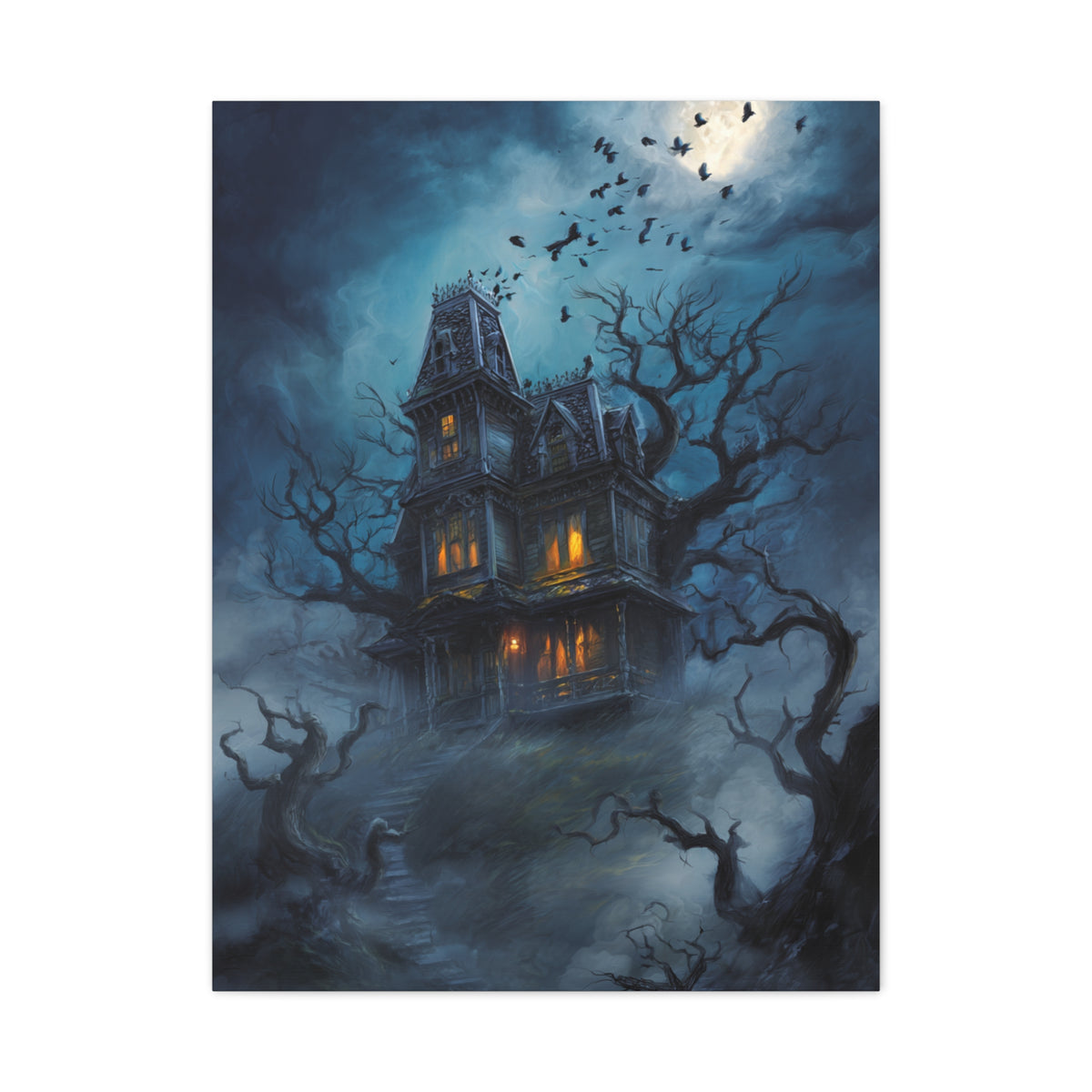 Haunted Victorian House Under the Full Moon Wall Art & Canvas Print