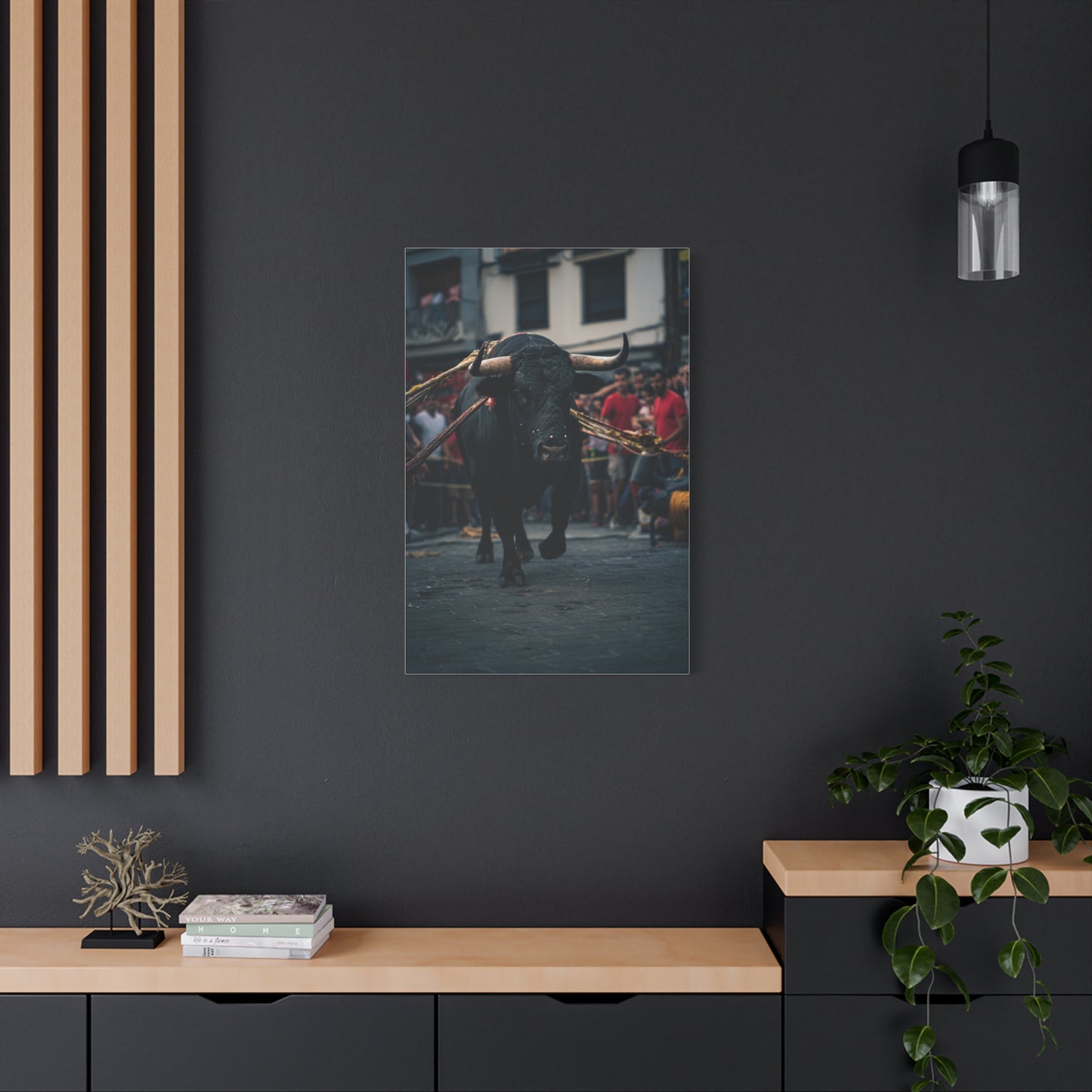Bull Guided Through Festival Streets Wall Art & Canvas Print