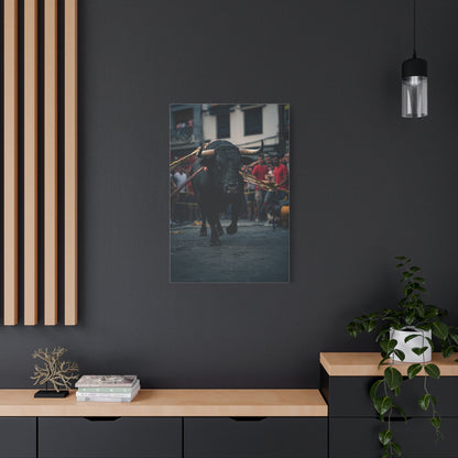 Bull Guided Through Festival Streets Wall Art & Canvas Print