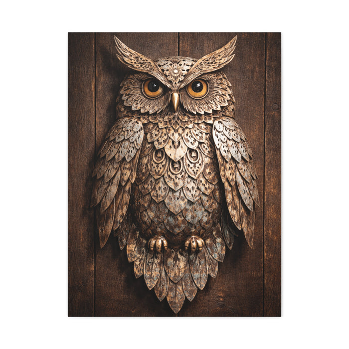 Rustic Metal Owl Sculpture Wall Art & Canvas Print