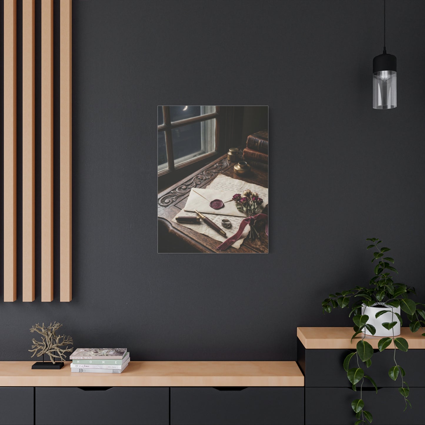Moonlit Love Letter Writing Scene Wall Art & Canvas Print