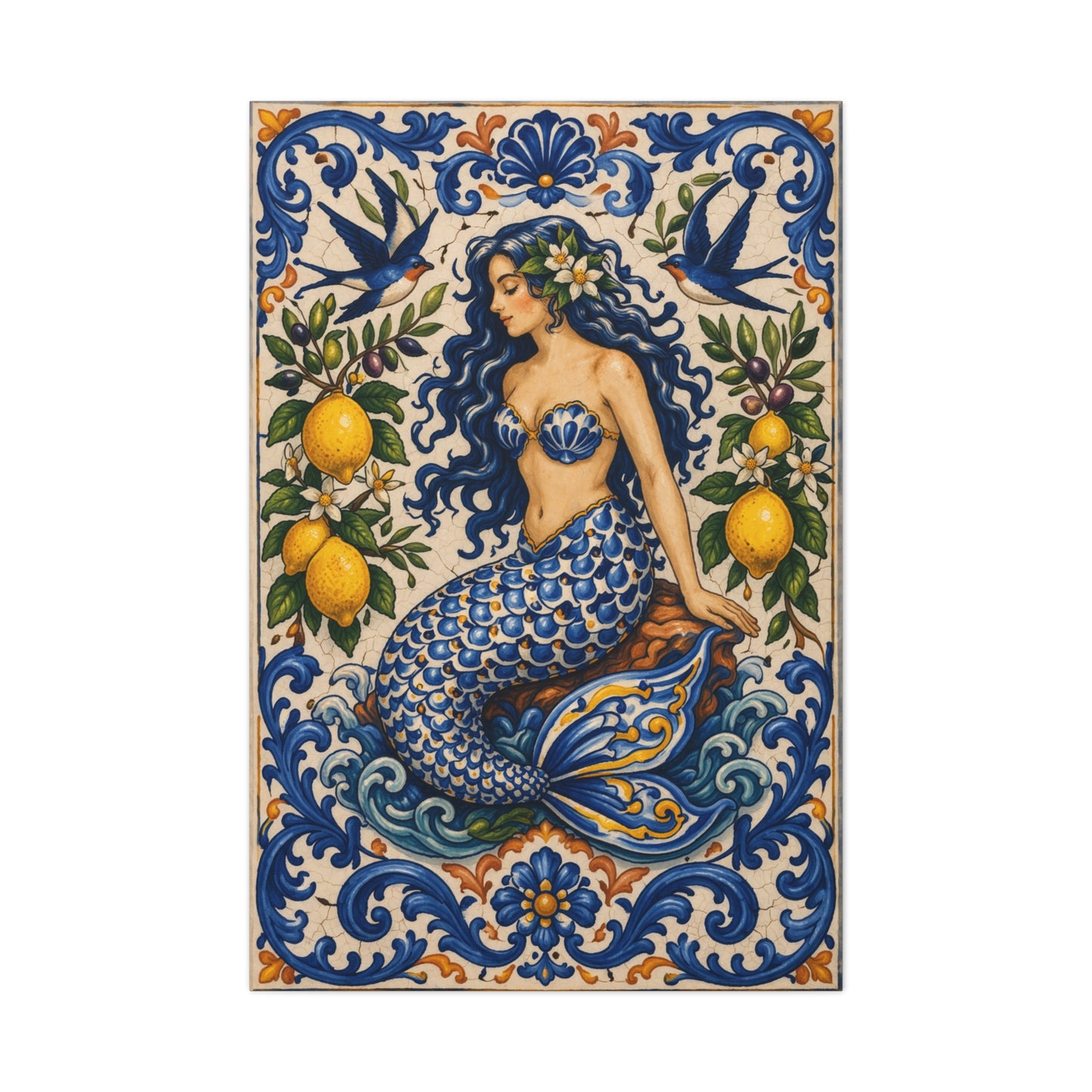 Sicilian Majolica Mermaid Tile Wall Art & Canvas Print