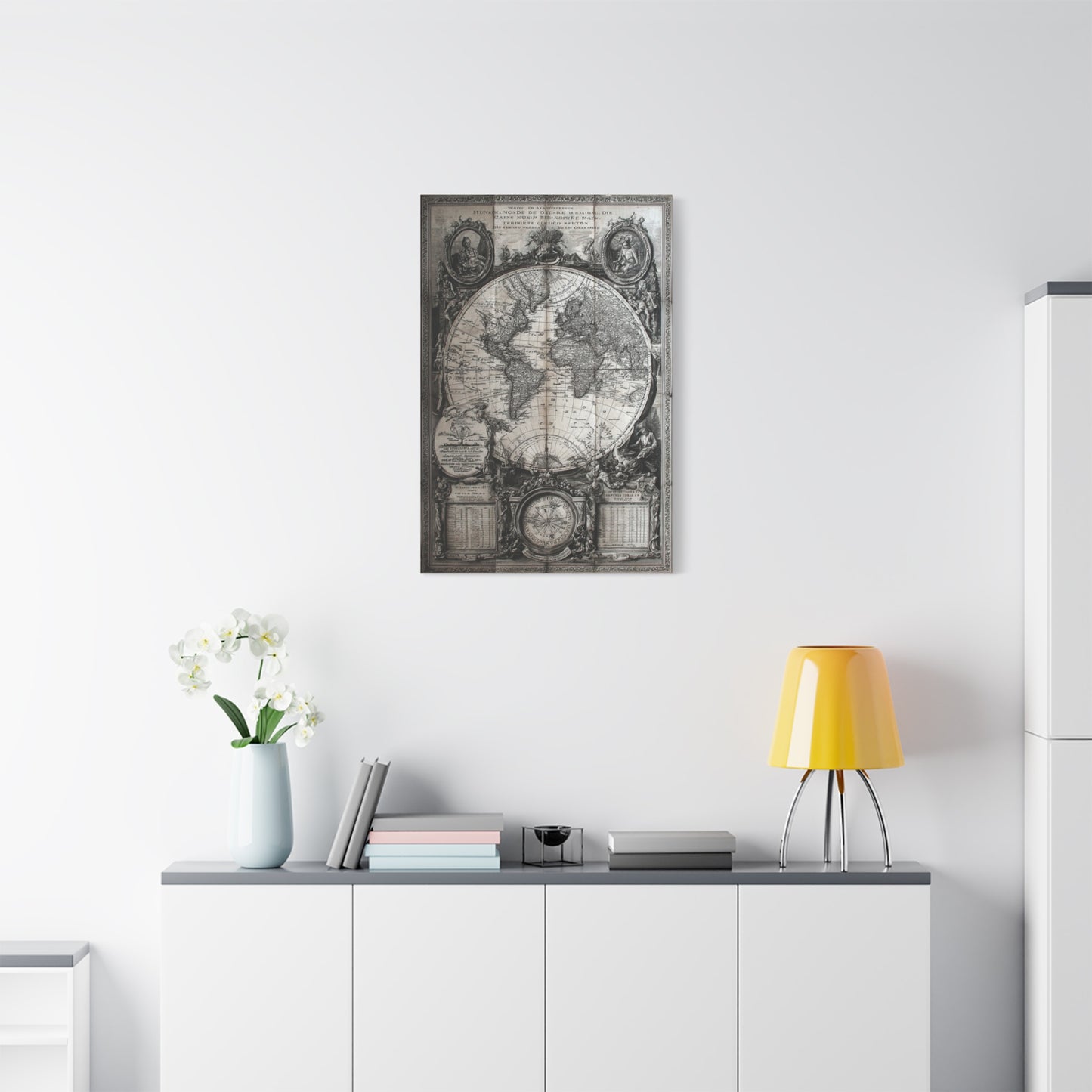 Antique World Map Engraving Wall Art & Canvas Print