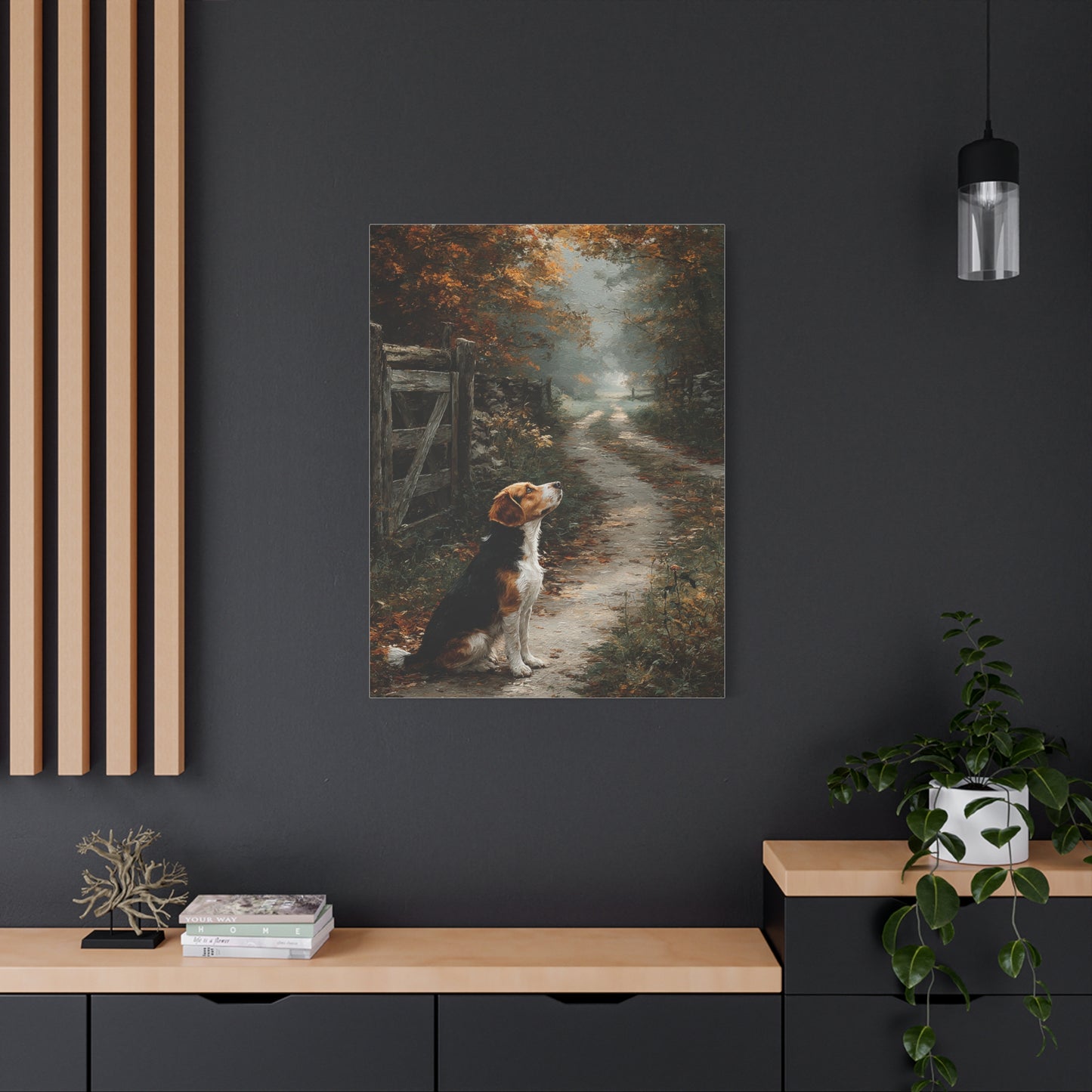 Beagle Autumn Country Lane Wall Art & Canvas Print