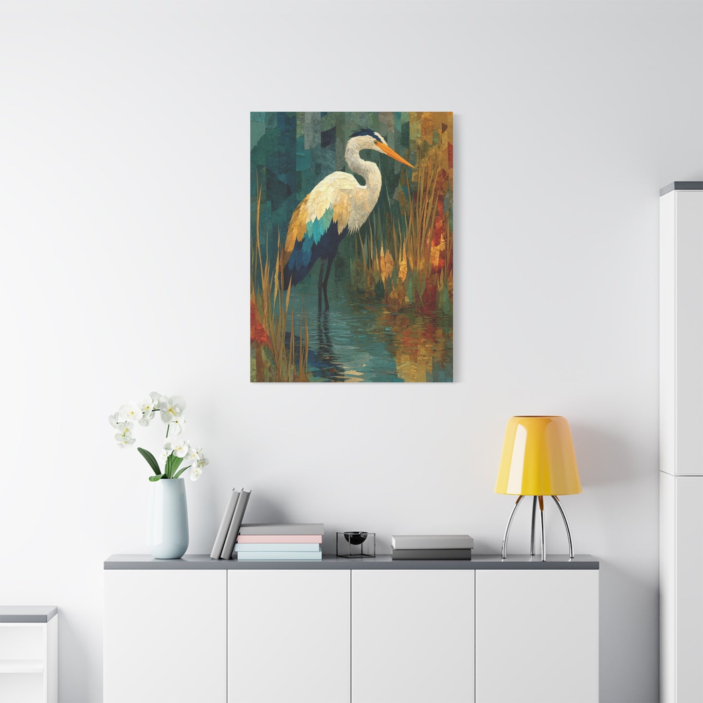 Marsh Heron Textured Composition Wall Art & Canvas Print