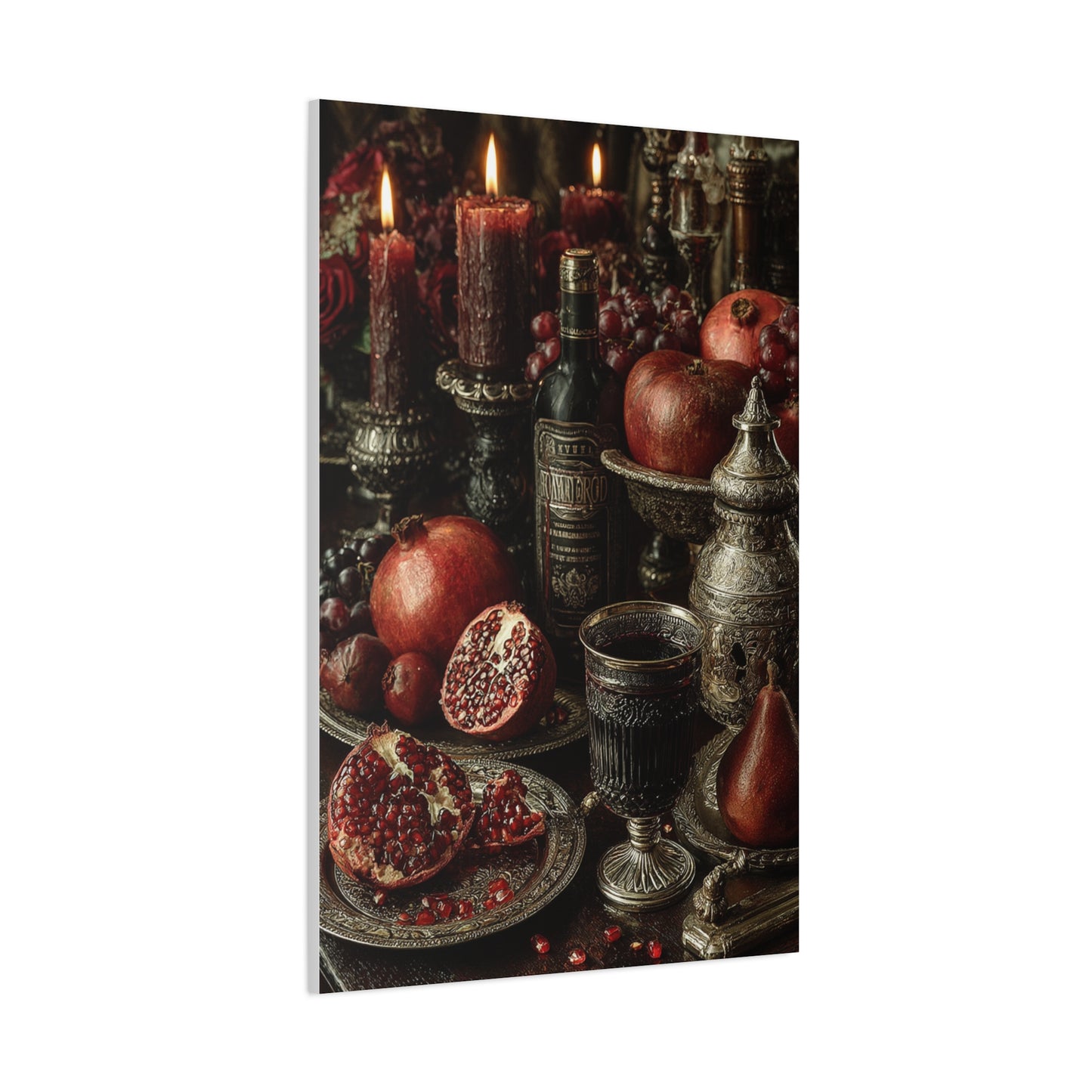 Pomegranate and Candlelight Renaissance Still Life Wall Art & Canvas Print