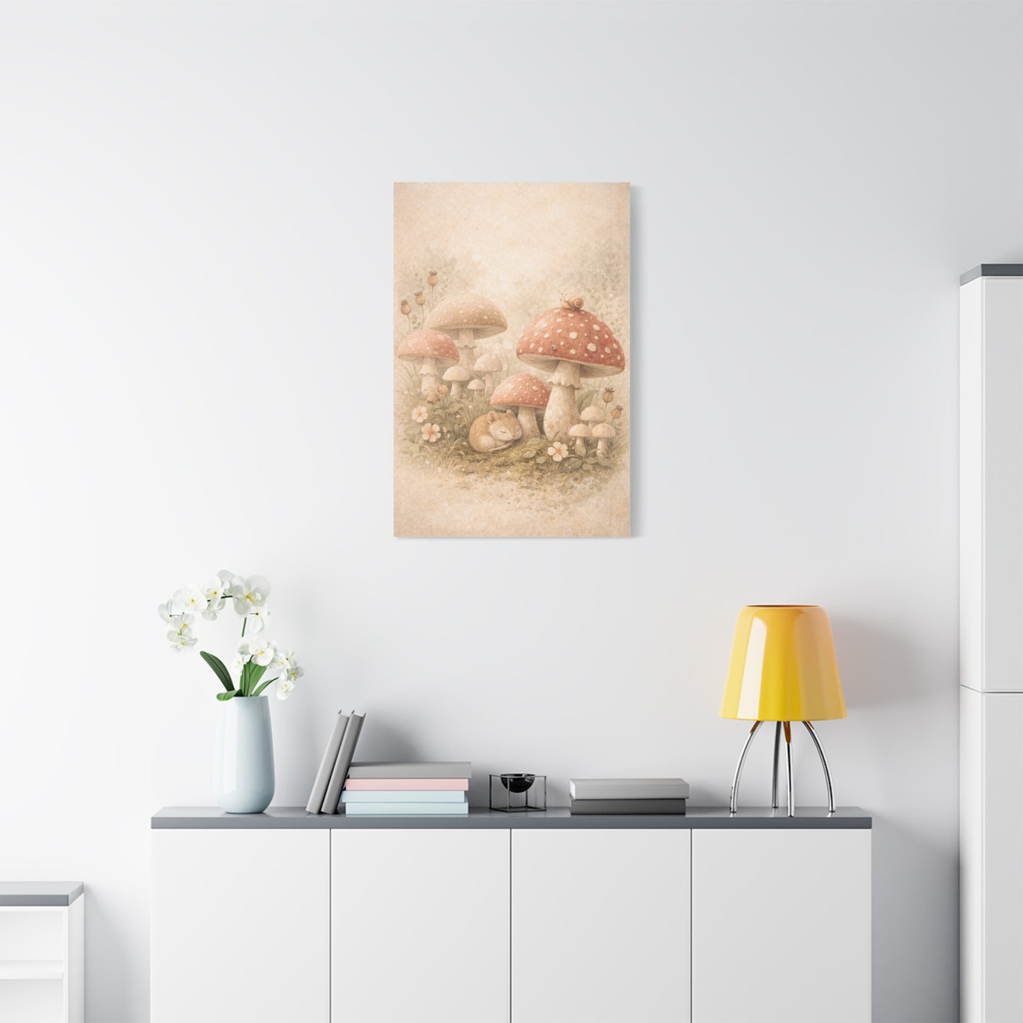 Soft Nursery Mushroom Garden Storybook Scene Wall Art & Canvas Print