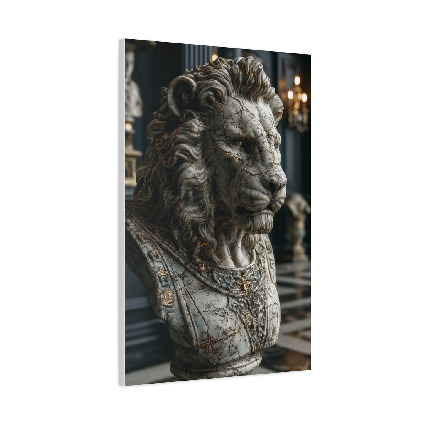 Marble Lion Bust Royal Sculpture Wall Art & Canvas Print