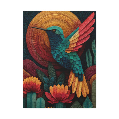 Mexican Hummingbird Sun Disc Folk Wall Art & Canvas Print