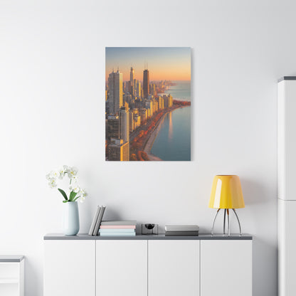 Chicago Skyline Autumn Sunset Along Lake Michigan Wall Art & Canvas Print