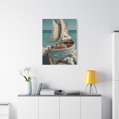 Driftwood Sailboat Coastal Sculpture Wall Art & Canvas Print